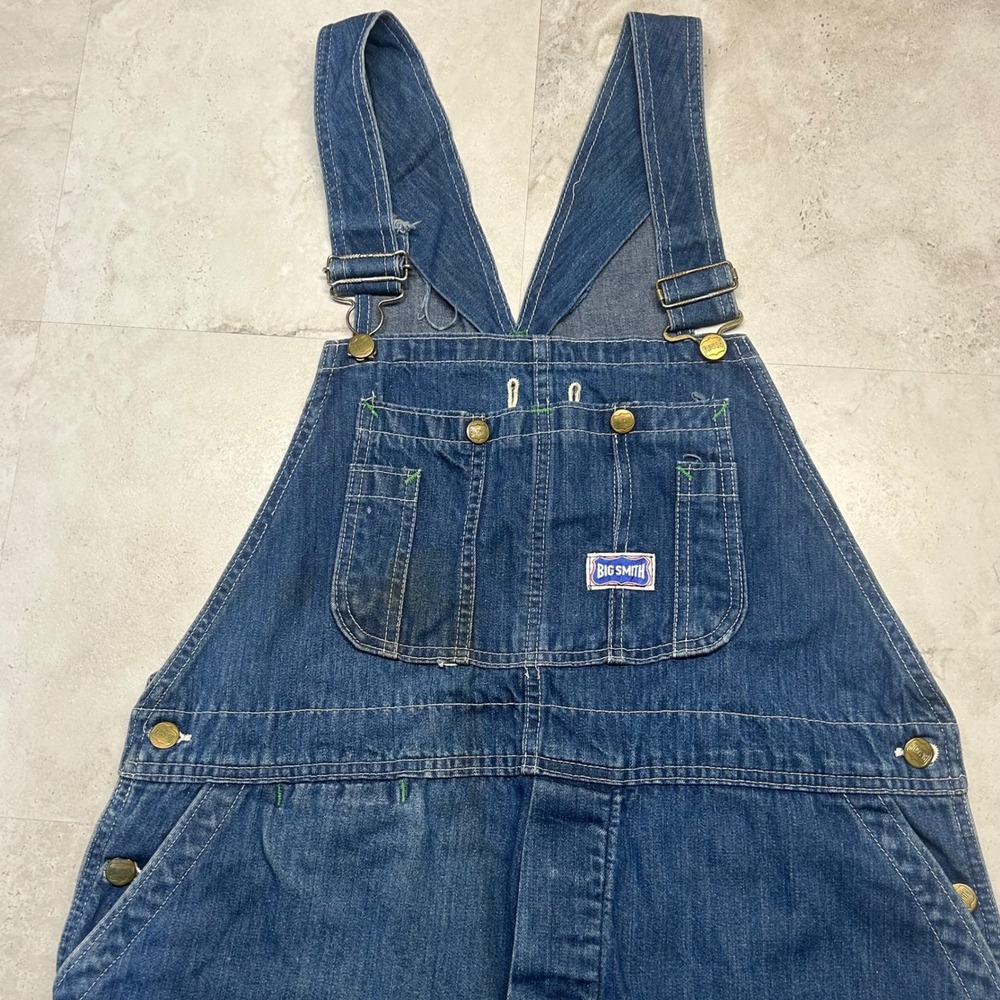 Big Smith Vintage Denim Bib Overalls Blue Mens 34x28 Workwear Carpenter Pants